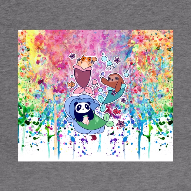 Mermaid Cat Sloth and Panda - Rainbow Paint by saradaboru